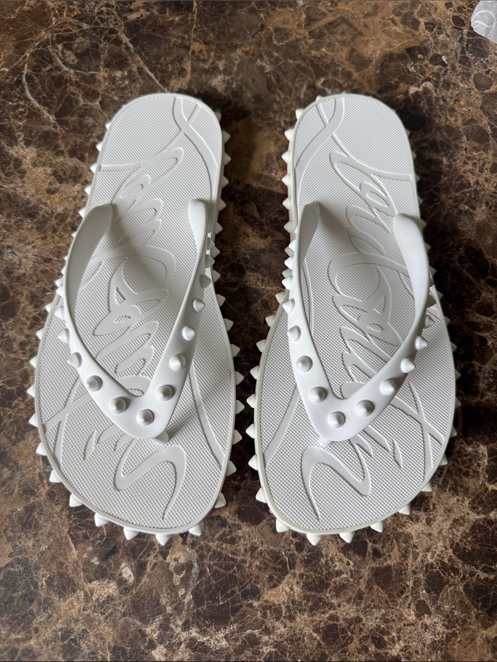 Christian Louboutin super loubi flip flop rubber spike white bianco sandal sz 39